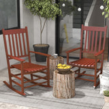 Outsunny Wooden Rocking Chair Set of 2, Outdoor Rocker Chairs with Curved Armrests, High Back & Slatted Seat for Garden, Balcony, Porch, Supports Up to 352 lbs., Wine Red Outsunny