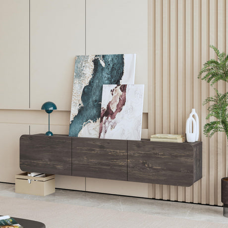 Atelier Mobili Floating Wall TV Stand, Floating Entertainment Center, Modern Floating Media Console, Floating TV Stand 65 inch for up to 80 inch TV and TV Stand Floating, Onesize, Black ATELIER MOBILI THE LEADER OF THE INTERCHANGEABLE FURNITURE