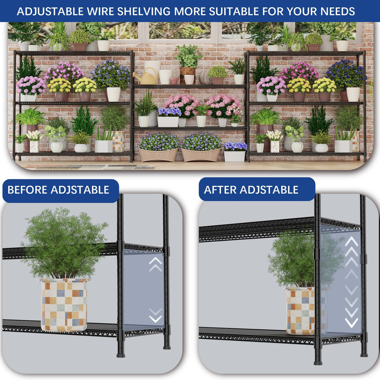 Heavy Duty Shelving, 47.6" H Garage Shelving Unit with Leveling Feet, 3-Tier Adjustable Garage Storage Shelves Metal Rack, Industrial Shelving for Warehaouse Storage, 60" W x 24" D x 47.6" H, Black GIOTORENT