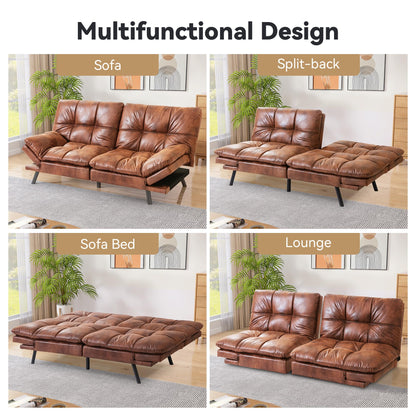 AMICLIBER Memory Foam Faux Leather Futon Sofa Bed Couch,Convertible Futon Sofa Couch,Loveseat Sleeper Sofa Bed,Small Splitback Modern Sofa Bed for Living Room,Office,Apartment,Brown