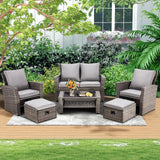 GYUTEI 6 Piece Patio Furniture Set, Outdoor Sectional Conversation Rattan Sofa Set with Ottoman and Outdoor Storage Table for Garden, Porch, Backyard (Dark Gray) GYUTEI