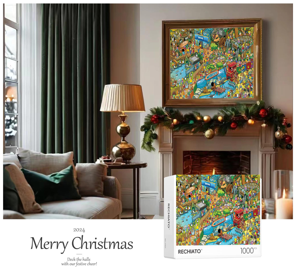 Jigsaw Puzzles for Adults, 1000 Pieces Ocean Park Puzzle, Cartoon Painting Challenging Puzzles for Family Activity Game Nights Gifts Fidget Stress Relief RECHIATO