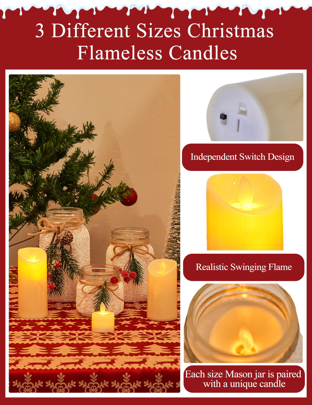 KIVIVO Christmas Centerpieces for Tables, Table Decor with Mason Jar, Flowers, Christmas Winter Table Decorations Centerpieces, Xmas Holiday Center pieces for Tables, Kitchen, Room, Dining Decor KIVIVO