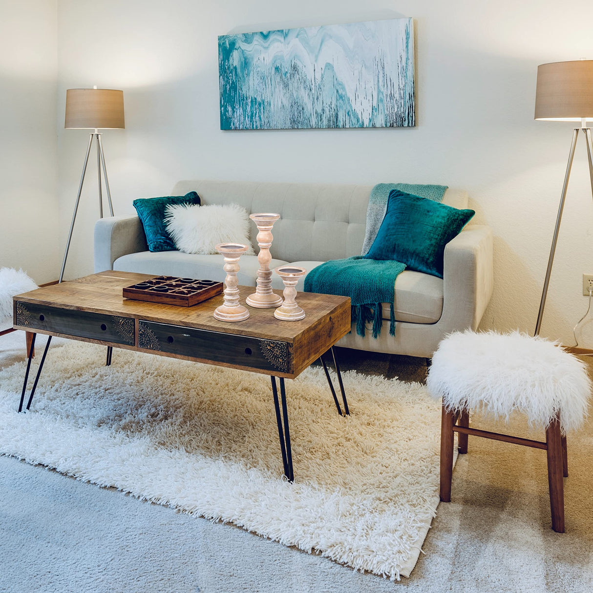 Mela Artisans Whitewash Wood Candle Holders for Pillar Candles Set of 3 | Willow Decor Style for Mantles | White Mango Wood Farmhouse Candle Holders | Rustic Wooden Candleholder | Sized 6", 9" and 12" Mela Artisans