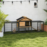 PawHut Rabbit Hutch Outdoor, 85" Large Wooden Bunny Cage with Steel Run, Removable No Leakage Tray, Waterproof Roof, Ramp, Metal Frame Guinea Pig Cage for 2-3 Small Animals Backyard Garden PawHut