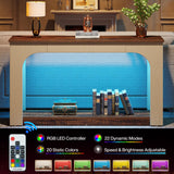 Tribesigns 55-Inch Console Table with LED Lights, Farmhouse 2-Tier Narrow Sofa Table with Storage, Wood Foyer Entryway Behind Couch Table for Living Room, Hallway, Entrance, Rustic Brown & Light Oak Tribesigns