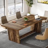 Tribesigns 6FT Conference Table, 71” Rectangular Executive Meeting Table for Office, Large Sturdy Business Desk with Solid Wooden Pedestal, Industrial Seminar Table, Dark Brown Tribesigns