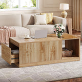 Tribesigns 47.24-Inch Coffee Table with Drawer & Storage Shelf, Farmhouse Coffee Table with Tawny Glass, Wood Center Table for Living Room, Modern Home Furniture, Brown & Tawny Tribesigns