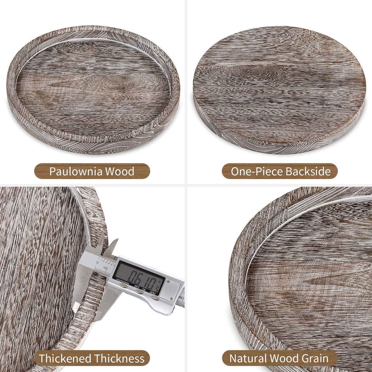 Hanobe Round Wood Candle Tray: Rustic Wooden Candle Holder Whitewash Pillar Stand Farmhouse Tea Light Plate Base for Living Room Coffee Table Centerpiece for Kitchen Counter Bathroom Home Decor,11.8" Hanobe