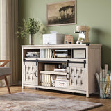 LINSY HOME Farmhouse TV Stand for 65 Inch TV, Tall Highboy Entertainment Center with Sliding Barn Door, Rustic Media Console with Storage Shelves, Wood Television Stand for Living Room, Light Grey LINSY HOME