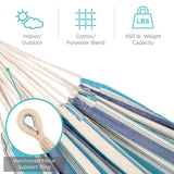 Best Choice Products Double Hammock with Steel Stand, Indoor Outdoor Brazilian-Style Cotton Bed w/Carrying Bag, 2-Person Capacity - Ocean Best Choice Products