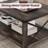 IDEALHOUSE Farmhouse Coffee Table 2-Tier Rustic Center Table Living Room Rectangle Cocktail Table Vintage Wood Look Tea Table with Shelf and X Metal Frame, Easy Assembly IDEALHOUSE