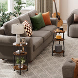 Yuede Small Round Side Table, 3-Tier End Table with Storage Shelf, Slim Sofa Table Coffee Table, Sturdy & Easy Assemble Nightstand for Small Spaces, Living Room Bedroom Corner, Rustic Brown Yuede