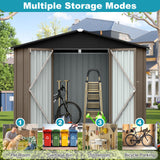 Lyngins 8x6 FT Outdoor Storage Shed, Metal Tool Shed with Lockable Doors, Peaked Roof & Frame Floor, Garden Shed with Vented Design for Backyard Garden Patio Lawn, Brown + Black Lyngins