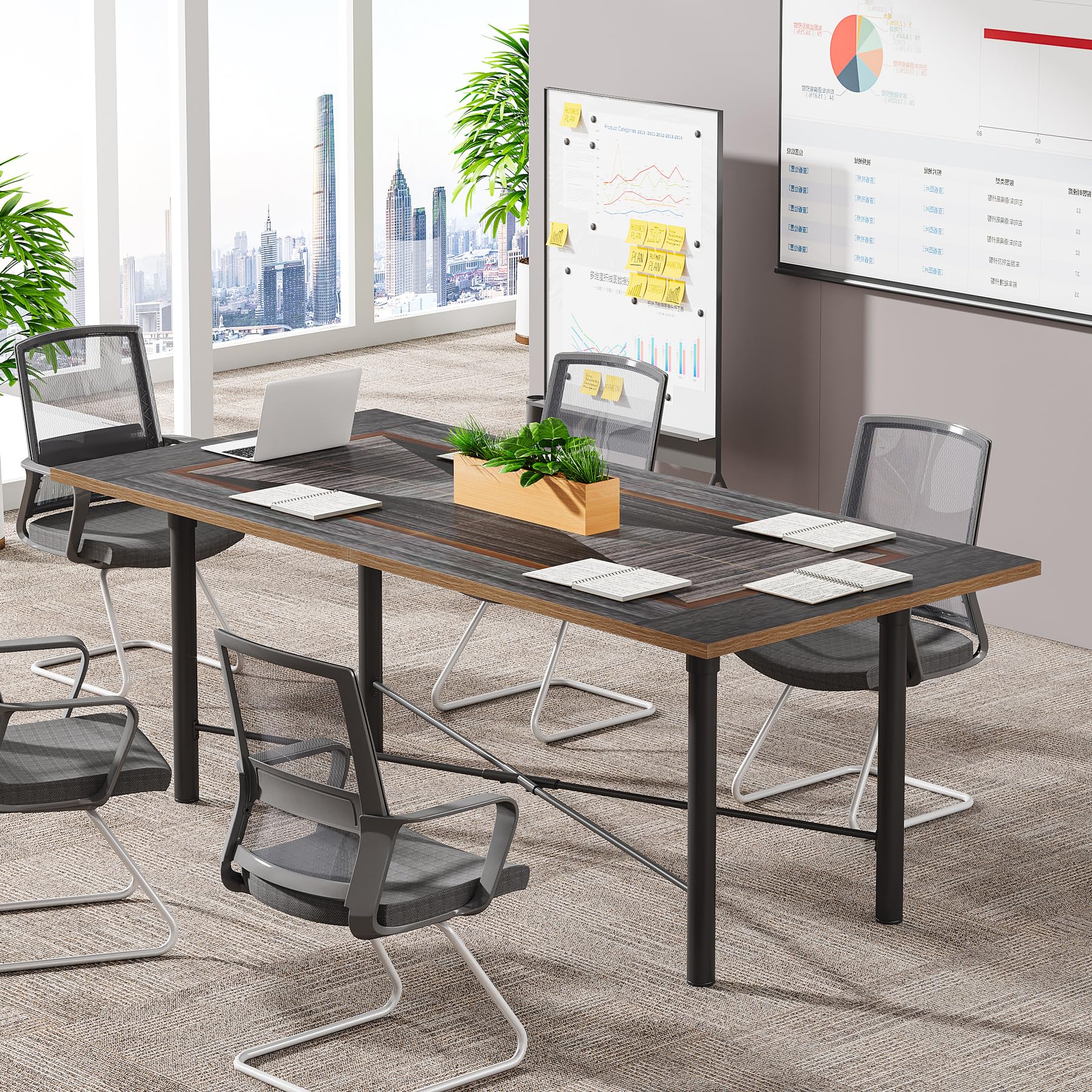 Tribesigns 6FT Conference Table, Rectangle Meeting Table with Two-Tone Finish, Modern Seminar Training Boardroom Table for Office Conference Room, Black & Grey - WoodArtSupply