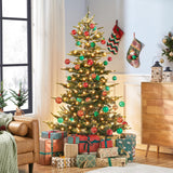 Yaheetech 6ft Pre-lit Aspen Fir Artificial Christmas Tree with 400 Incandescent Warm Lights Full Prelighted Xmas Tree w/828 Branch Tips & Foldable Stand for Home Holiday Decor, Green Yaheetech