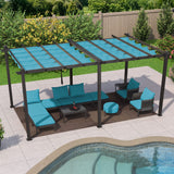 PURPLE LEAF 12' X 18' Outdoor Pergola with Retractable Canopy Aluminum Shelter for Porch Garden Sun Shade Pavilion Grape Trellis Grill Gazebo Modern Backyard Deck Metal Patio Pergola Turquoise Blue PURPLE LEAF