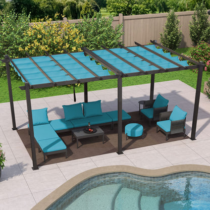 PURPLE LEAF 12' X 18' Outdoor Pergola with Retractable Canopy Aluminum Shelter for Porch Garden Sun Shade Pavilion Grape Trellis Grill Gazebo Modern Backyard Deck Metal Patio Pergola Turquois - WoodArtSupply