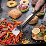 Blackstone 5464 Griddle Tool Kit Outdoor Indoor Grill BBQ Utensils Cooking Accessories-Heat Resistant– 2 Long Spatulas, 2 Angled Scraper Classic Tong, 1 (32oz) Squeeze Bottle, Black, Silver, White BLACKSTONE