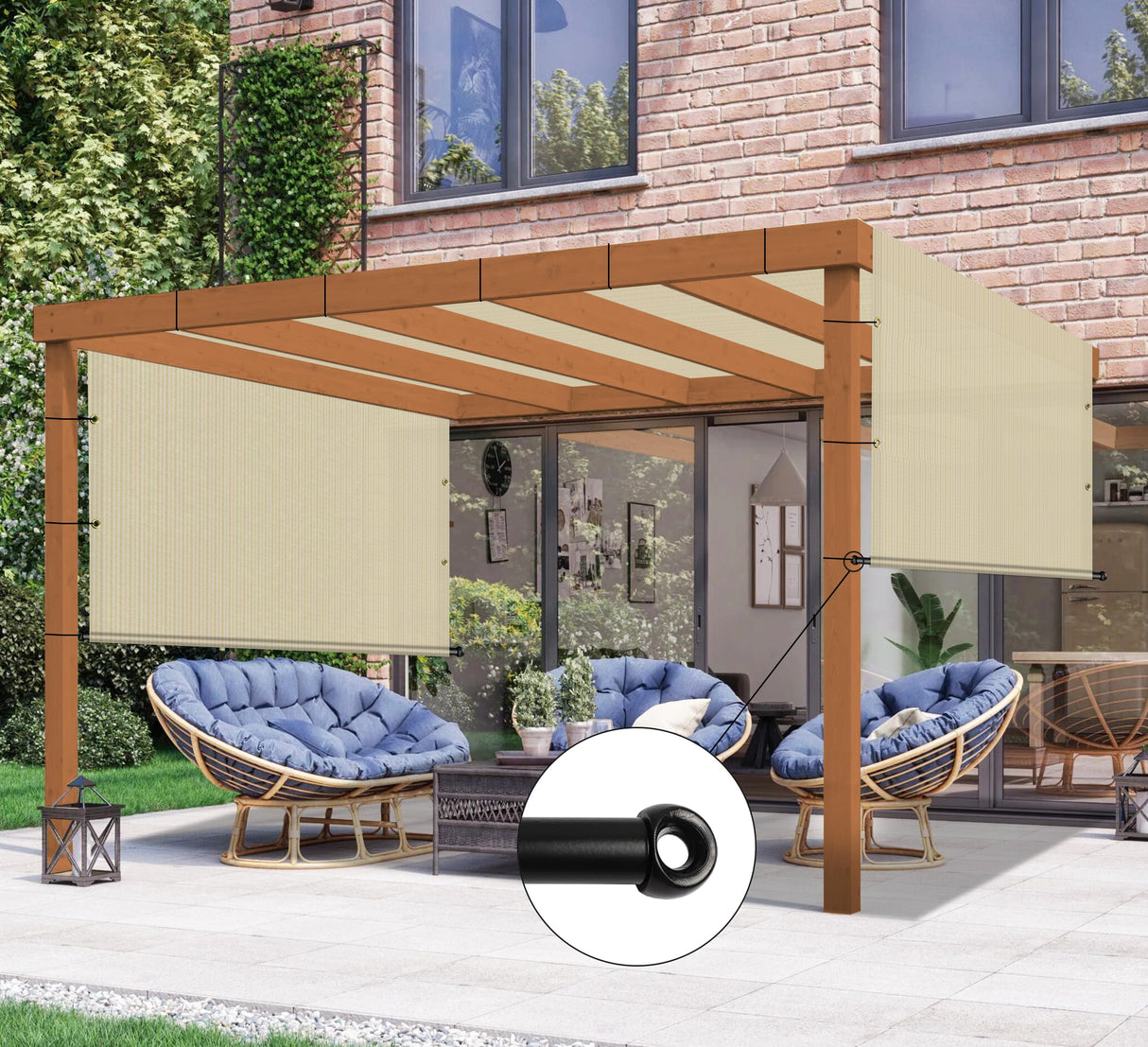 INFRANGE 7' x 15' Universal Pergola Shade Cover Replacement Canopy with Grommets Weighted Rods Permeable for Outdoor Patio Porch Backyard Gazebo Beige INFRANGE