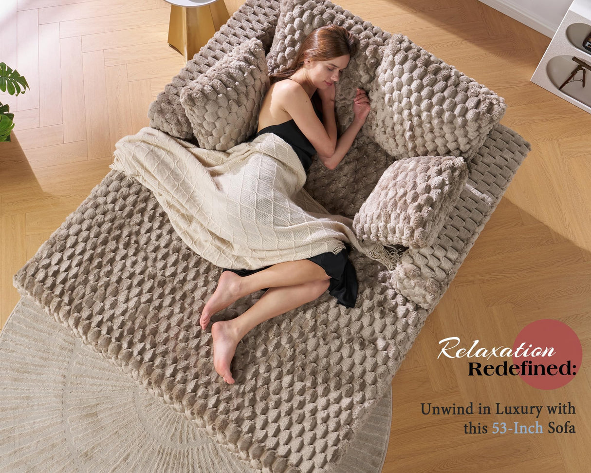 VanAcc 53 Inch Upholstered Chaise Lounge, Plush Sleeper Chair with Throw Pillows and Armrests, Sofa Bed Indoor for Living Room, Brown VanAcc