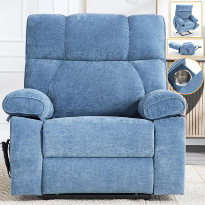 Trustyue Extra Large Dual Motor Power Lift Recliner Chair, Lift Chair with Massage and Heat for Elderly, Lay Flat Recliner, Standing Assistance, Stainless Steel Cup Holders, Chenille Light Blue