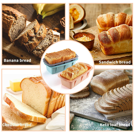 MONGSEW 3PCS Silicone Bread Loaf Pan, Non-Stick Bread Pans for Baking, Easy Release Loaf Pan, Great for Homemade Bread, Cakes, Brownies, Dishwasher Safe (3 Colors, Nesting Design) MONGSEW