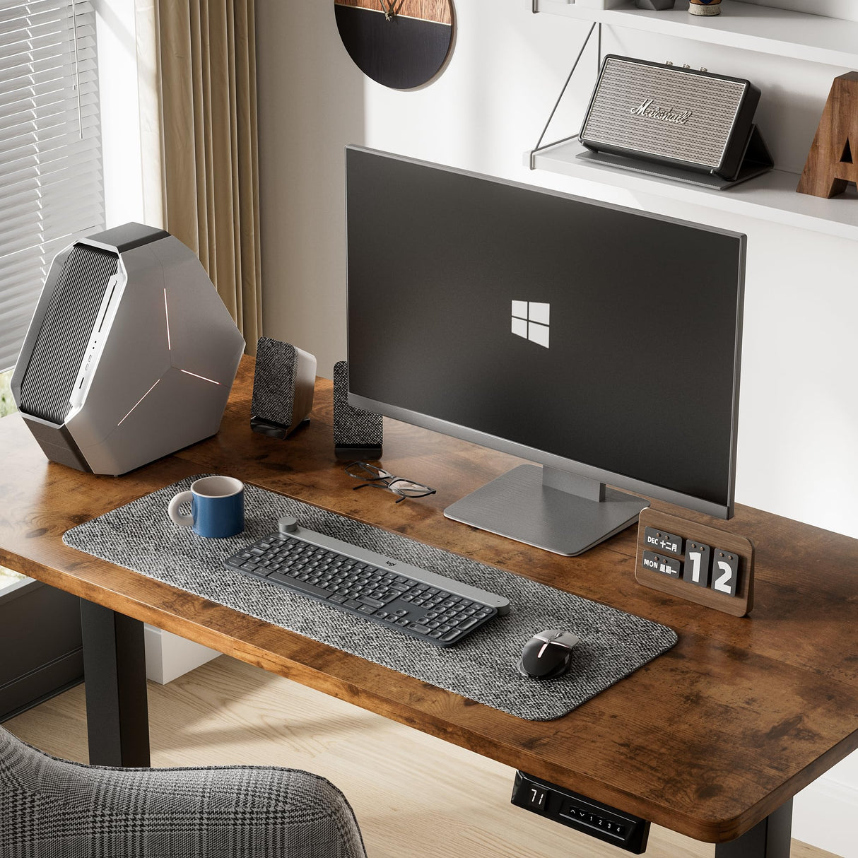 Furmax Electric Standing Desk, 47 x 24 Inches Height Adjustable Desk with Removable Casters, Home Office Computer Desk (Brown) Furmax