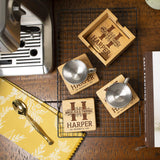 Set of 4 - Personalized Coasters w/Holder - 6 Designs - Custom Laser Engraved Bamboo Coasters - Wedding Gifts for The Couples, Anniversary, Engagement USA Custom Gifts