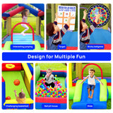 WELLFUNTIME Inflatable Bounce House with Slide, Jumping Castle with Blower and Ball Pool, Basketball Game, Dart Target Game WELLFUNTIME