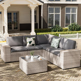 Aukreolis 6 Pieces Patio Furniture Set, Outdoor Sectional Wicker Sofa with Thickened Cushions and Coffee Table, High Back Rattan Patio Conversation Sets for Garden Backyard, Grey Aukreolis