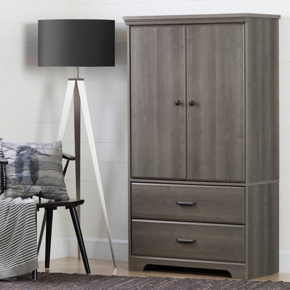 South Shore Versa 2-Door Armoire with Drawers, Gray Maple - WoodArtSupply