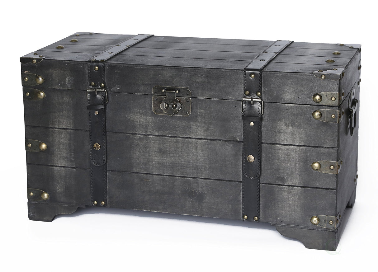 Vintiquewise Distressed Black Medium Wooden Storage Trunk Vintiquewise