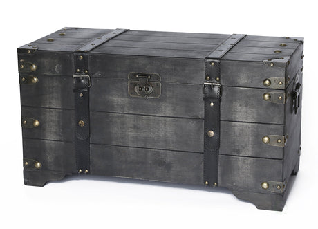 Vintiquewise Distressed Black Medium Wooden Storage Trunk Vintiquewise