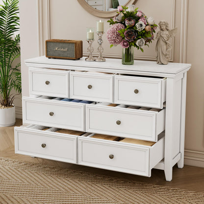 BOSHIRO White Dresser for Bedroom, White 7 Drawers Dresser, Modern 7 Chest of Drawers, Closet Dresser, Farmhouse Dresser with 7 Storage Drawers Cabinet for Home Office, Study Room