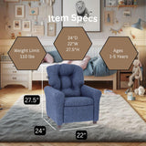 The Crew Furniture Traditional Kids Recliner, Toddler Ages 1-5 Years, Home Décor Polyester Linen, Sapphire The Crew Furniture