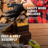 TIDYBOSS Outdoor Firewood Log Storage Rack | 2x4 Bracket kit | Adjustable to Any Length with Seal Strip, Gloves, Steel Plates and Screws (Dark Brown) TIDYBOSS