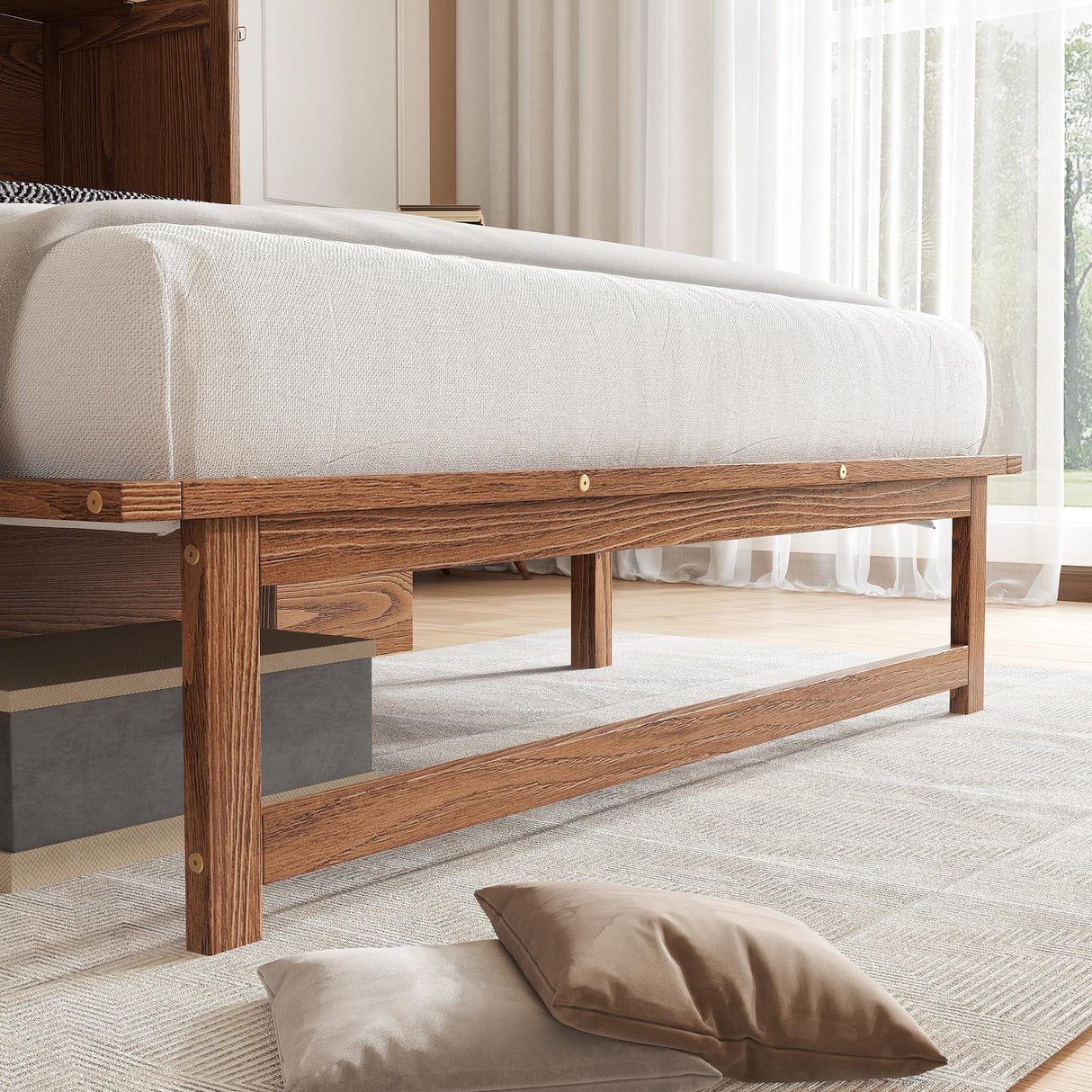 KEIKI Full Size Murphy Bed Cabinet - Pine Folding Bed with USB Charging, Removable Shelves & Desktop, Converts to Cabinet (Mattress Not Included), Walnut KEIKI