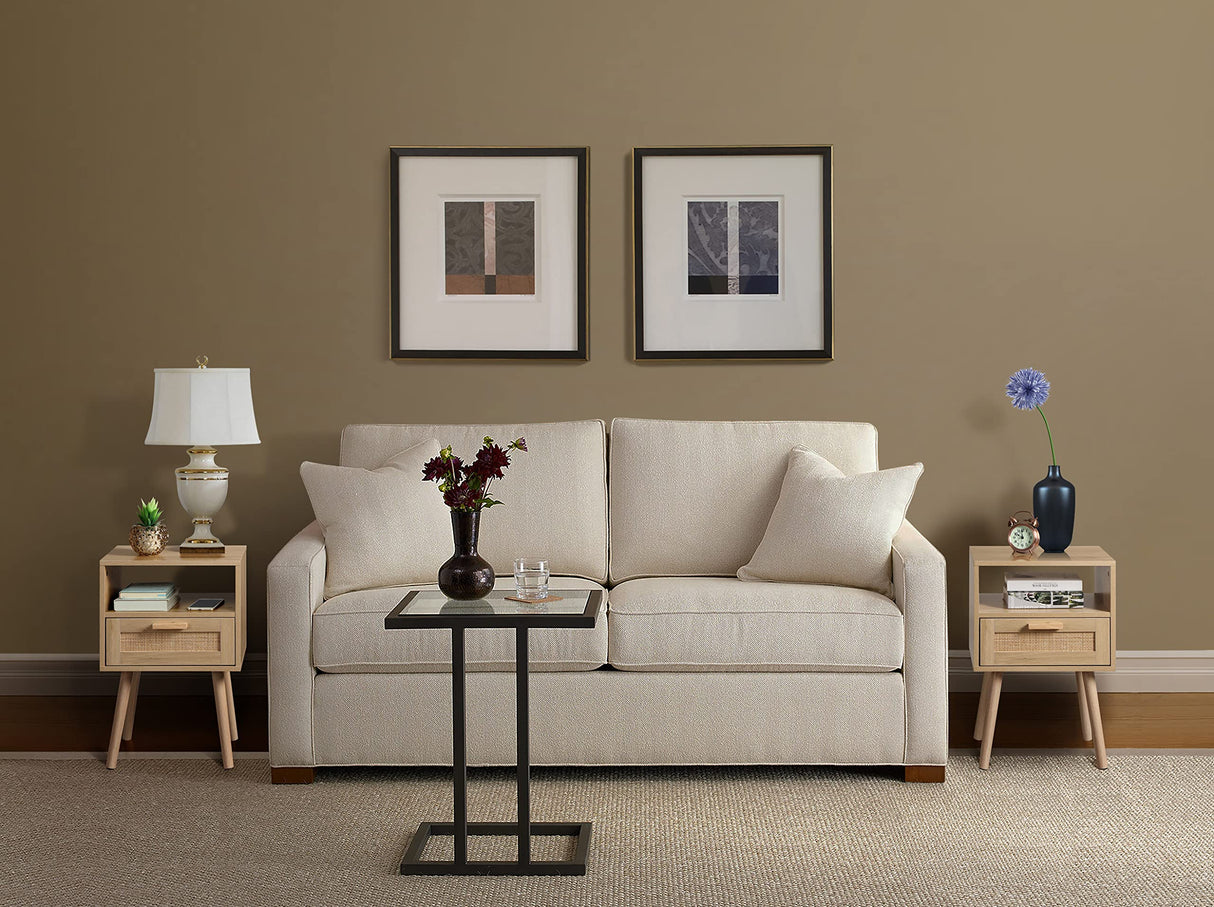 Finnhomy Nightstands Set of 2, End Table, Nightstand, Side Table with Hand Made Rattan Decorated Drawers, Wood Accent Table with Storage for Bedroom, Natural Finnhomy