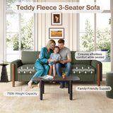Merax 83.86" 3-Seater Sofa, Curved Armrest with Integrated Solid Wood Legs, Teddy Velvet Fabric, High Weight Capacity (250 lbs/seat), Durable Solid Wood Frame,Green Merax