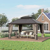 GREEN PARTY 12 X 14ft Hardtop Gazebo with Nettings and Curtains, Heavy Duty Double Roof Galvanized Steel, Outdoor Aluminum Gazebos Pergolas for Patios, Backyard, Deck, Garden, Lawns GREEN PARTY