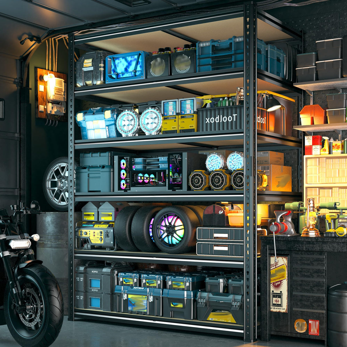 DurayLoly 84" H Garage Shelving, 6 Tier Storage Shelves Load 3000 lbs, Adjustable Garage Shelves, Metal Shelving Unit for Warehouse, Basement, Pantry, 40" Wx 16" D x 84" H, Black DurayLoly