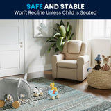 Flash Furniture Vana Vinyl Kids Recliner with Cup Holder, Headrest, and Safety Recline, Contemporary Reclining Chair for Kids, Supports up to 90 lbs., Beige Flash Furniture