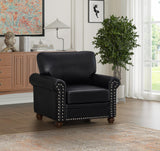 Lunanniu 35" Faux Leather Pu Armchair Classic Vegan Leather Accent Chair Elegance Single Seat with Rolled Armrests Nailhead Trim Wood Legs Traditional Living Room 1 Seat-Black Lunanniu