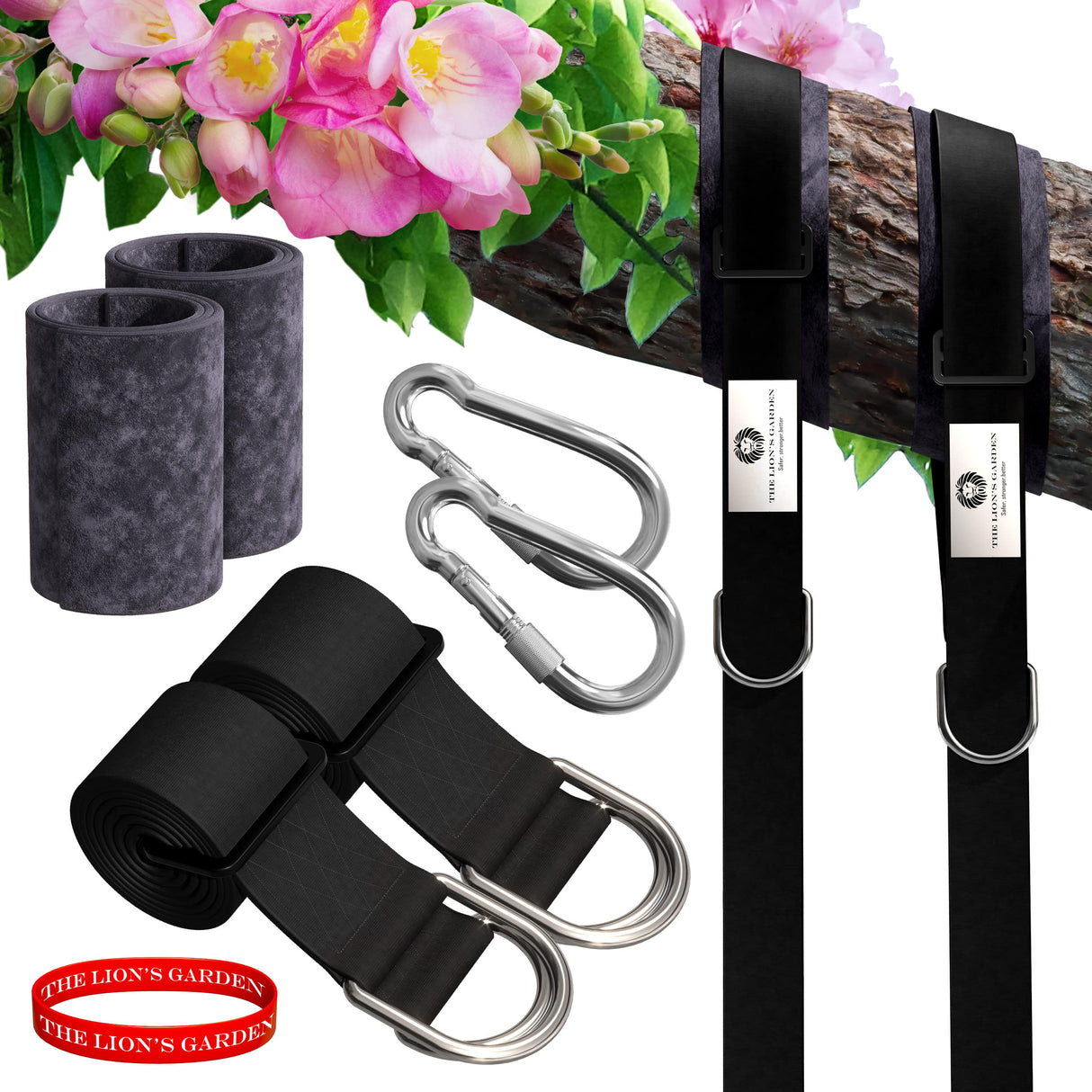 2-Pack Tree Swing Straps Hanging Kit, Adjustable 5-10 Feet Tree Swing Hanging Straps, Heavy Duty & Weatherproof Hammock Branch Swings, Tree Strap for Swings Holds Up to 3376 Lbs The Lion's Garden