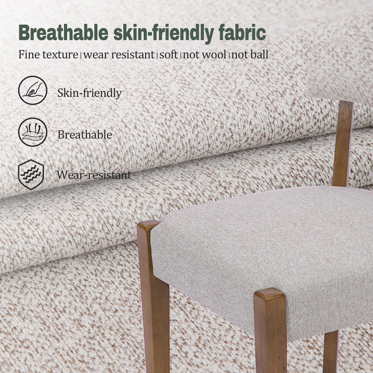 RNKSFX Wooden Dining Chairs Set of 8 Upholstered Kitchen & Dining Room Linen Fabric Chairs Mid Century Modern Dining Woven Chairs Low Back, Beige Fabric RNKSFX