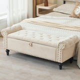 Howjoe 51" Bedroom Storage Bench, End of Bed Bench with Storage, Chenille Upholstered Benches, Ottoman with Storage, Window Benches with Rolled Arm and Nailhead Trim for Living Room, Entryway, Beige Howjoe