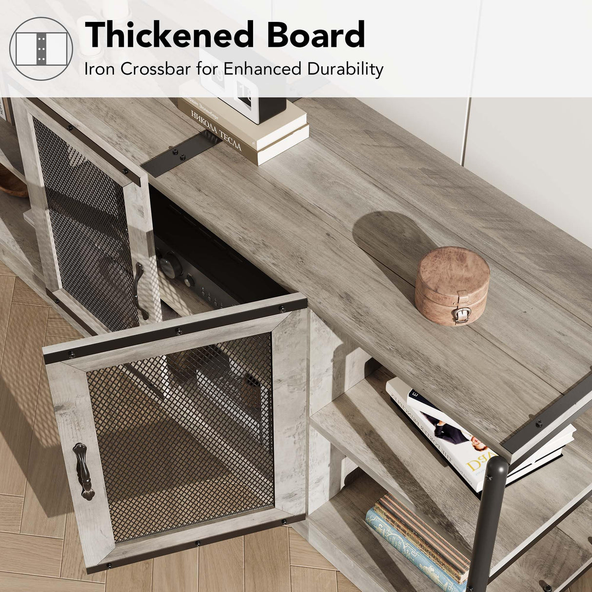 IDEALHOUSE Farmhouse TV Stand for 65/75 Inch TVs, Entertainment Center with Storage Cabinet, Industrial Media Console Table, Furniture for Living Room, Grey IDEALHOUSE