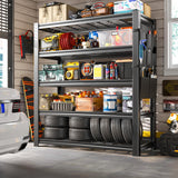 REIBII Storage Shelves, Heavy Duty Garage Shelving Load 2500LBS, 5-Tier Garage Shelves with Tool Storage Bag, Adjustable Industrial Metal Shelving for Basement, 66" H x38.2 W x16 D, Black REIBII