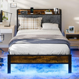 Twin Bed Frame with Smart LED Lights, Storage Headboard and USB Charging Station, Metal Platform Bed Easy Assembly, Noise Free, No Box Spring Needed Liians